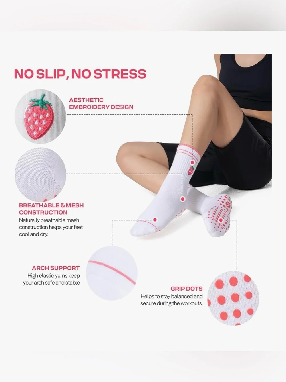 Cool Mates embroidery socks for Yoga & Pilates one size 6-10 New